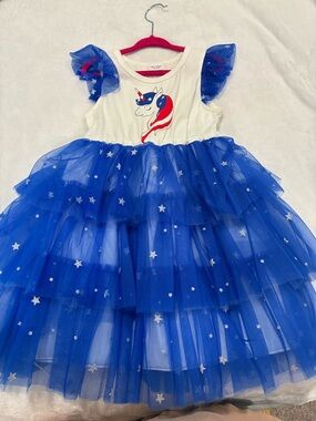 PatPat Blue & White Unicorn Tulle Dress